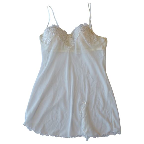 Linea Donatella White Lace Beaded Chiffon Babydoll Top M - Picture 1 of 7